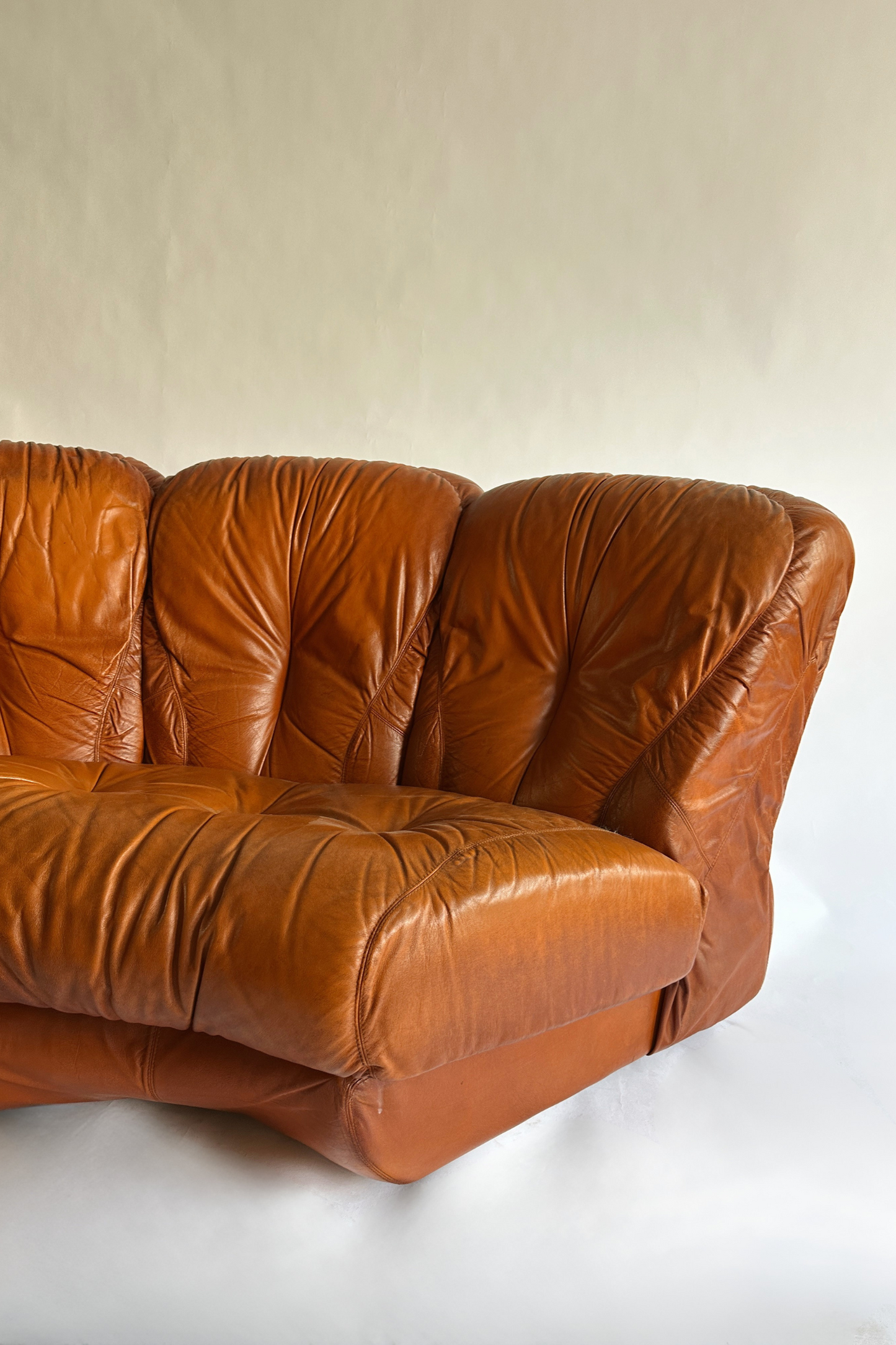 Vintage MCM Cognac Leather Sectional Sofa (c.1970s Italy)