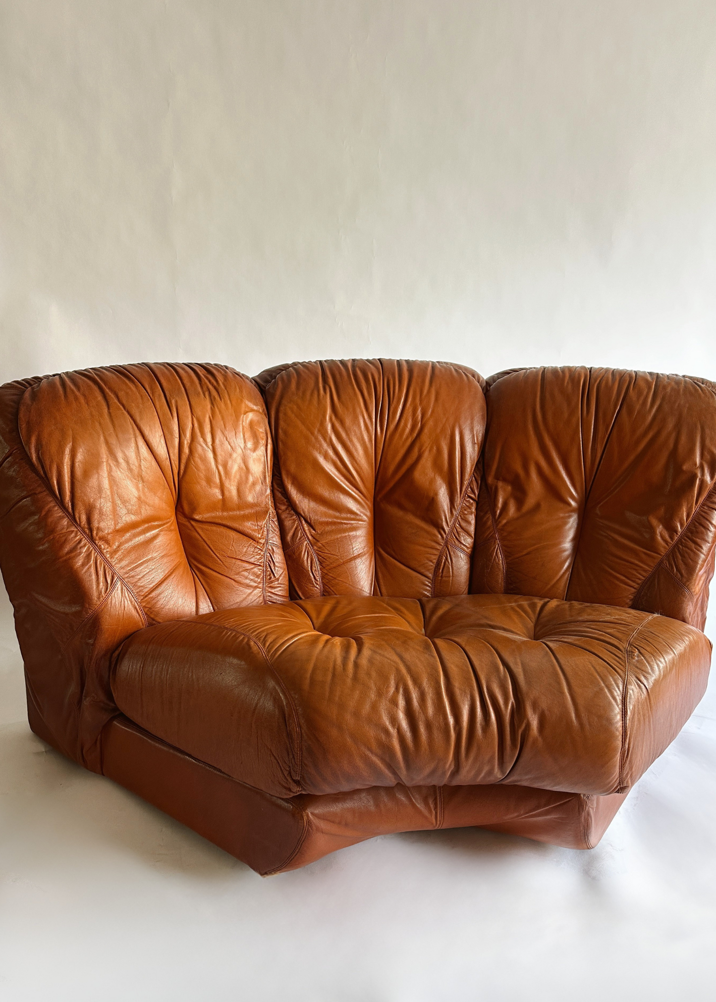 Vintage MCM Cognac Leather Sectional Sofa (c.1970s Italy)
