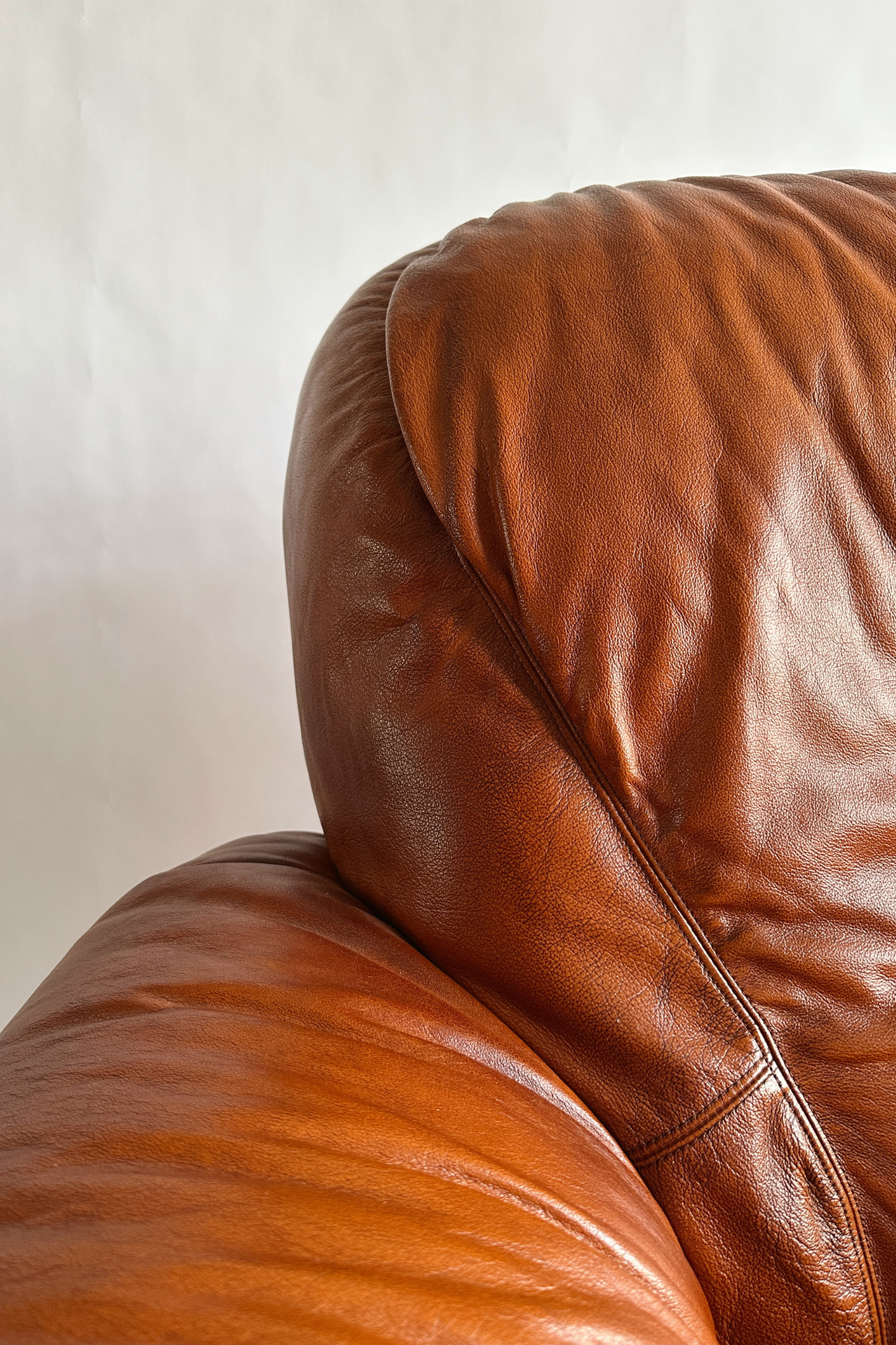 Vintage MCM Cognac Leather Sectional Sofa (c.1970s Italy)