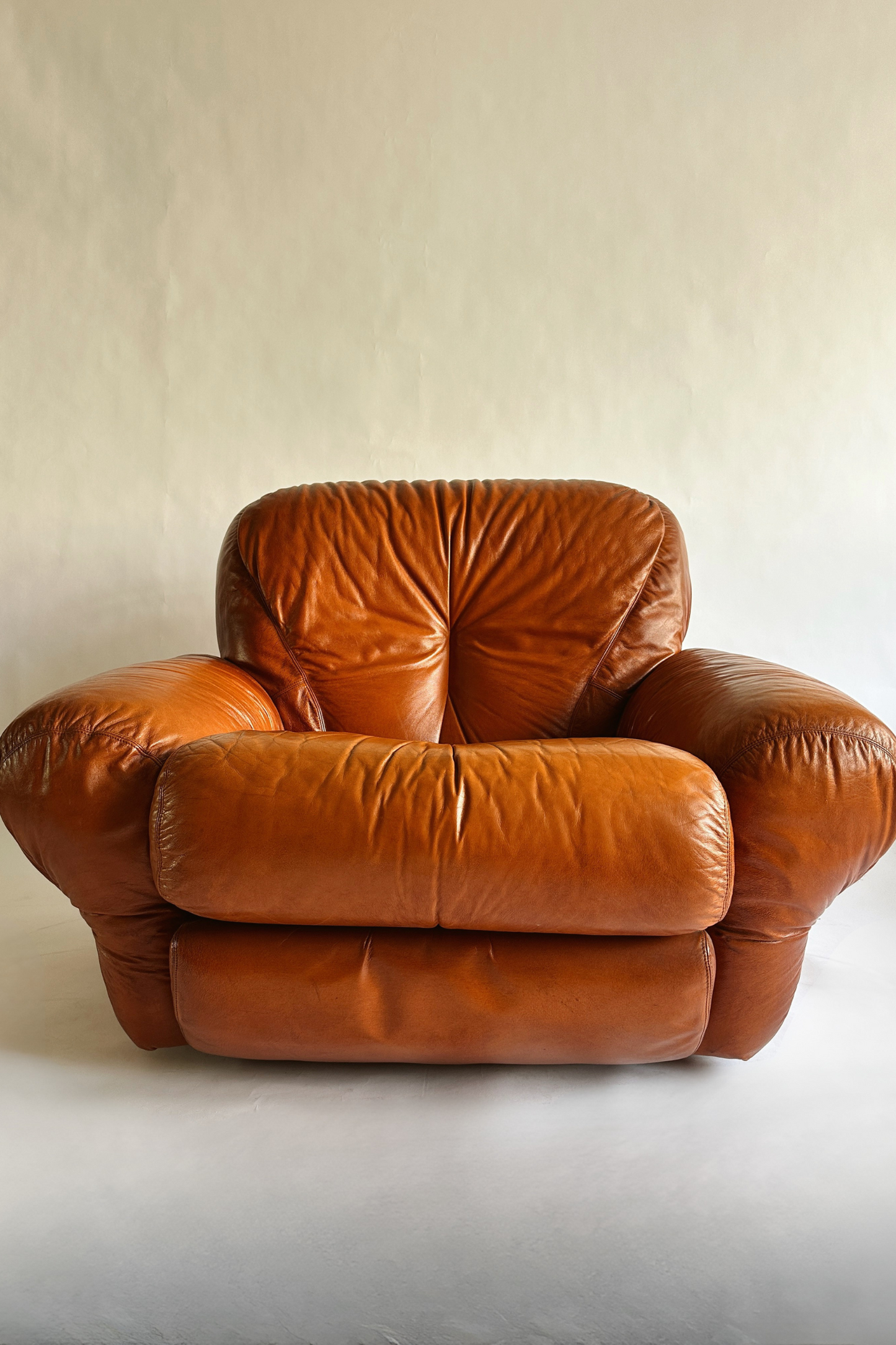 Vintage MCM Cognac Leather Sectional Sofa (c.1970s Italy)