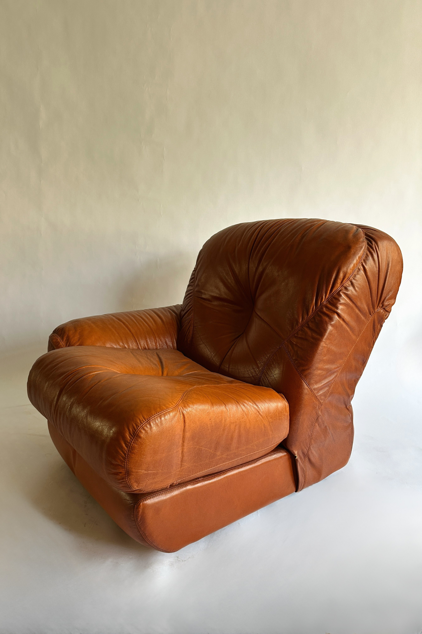 Vintage MCM Cognac Leather Sectional Sofa (c.1970s Italy)
