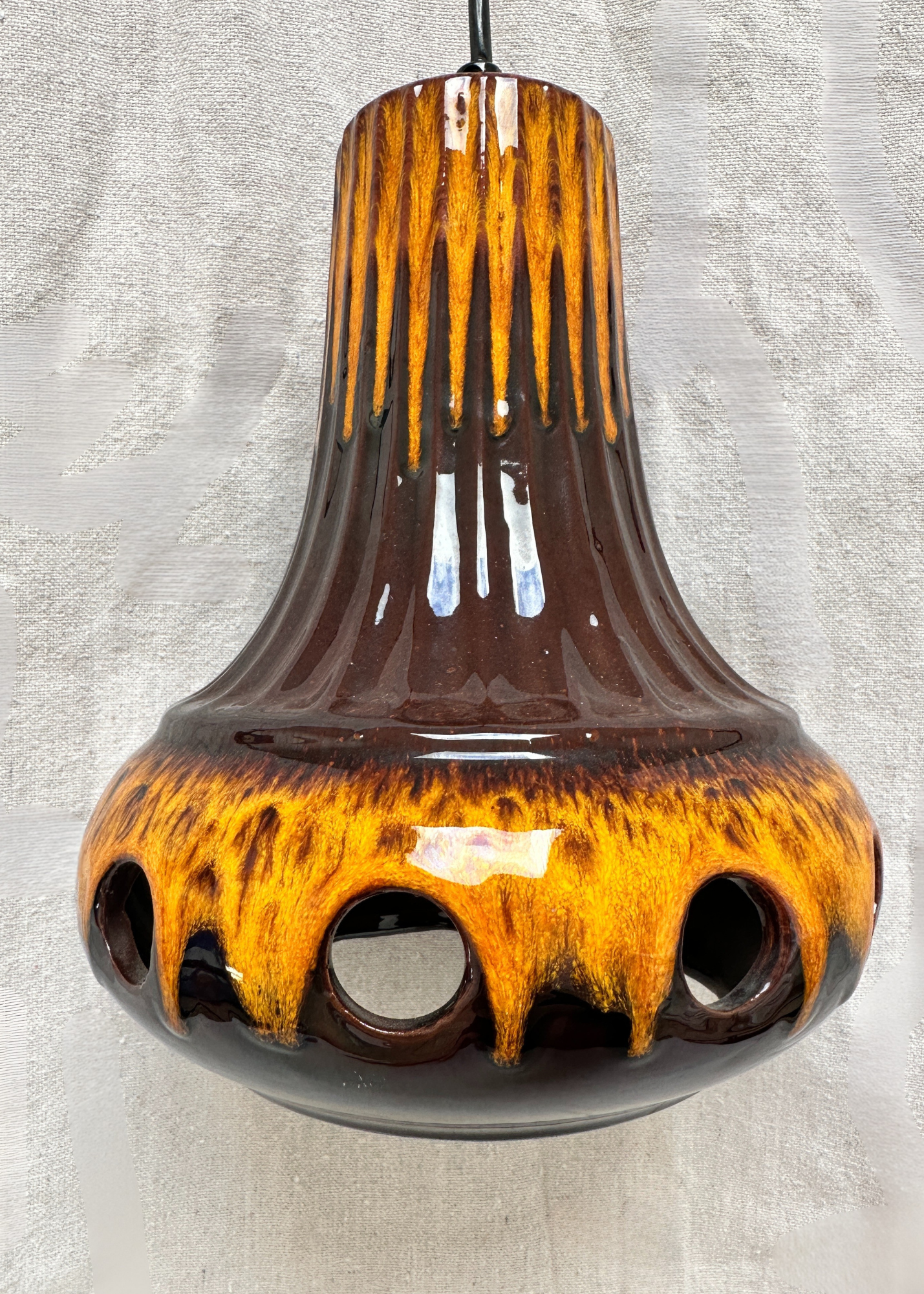 German 1970's Brown & Orange Glazed Pendant Lamp