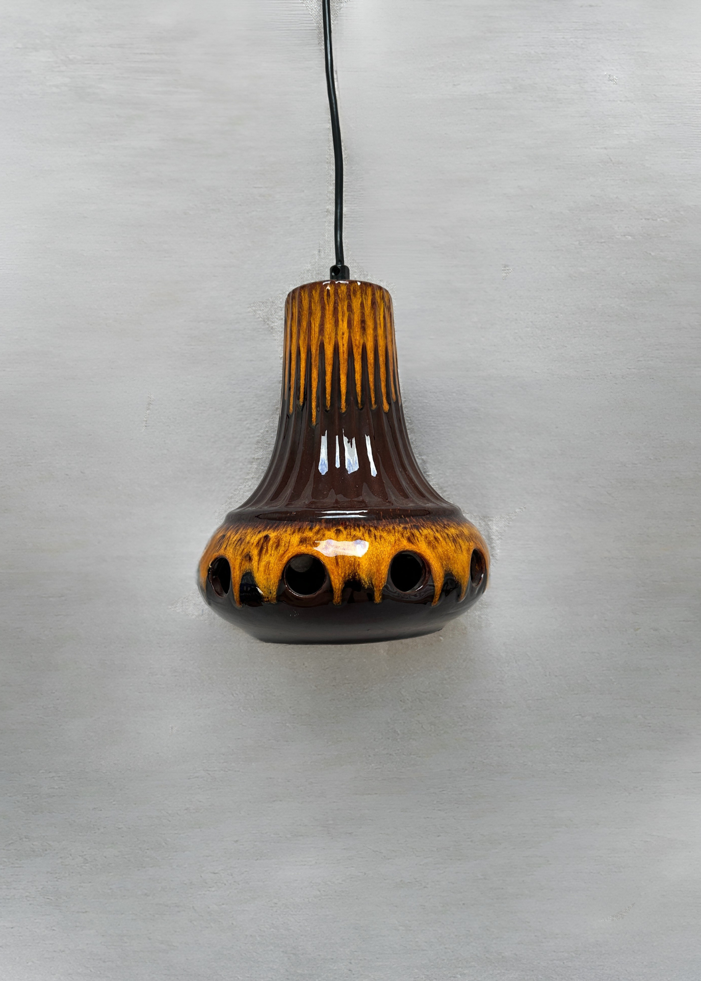 German 1970's Brown & Orange Glazed Pendant Lamp
