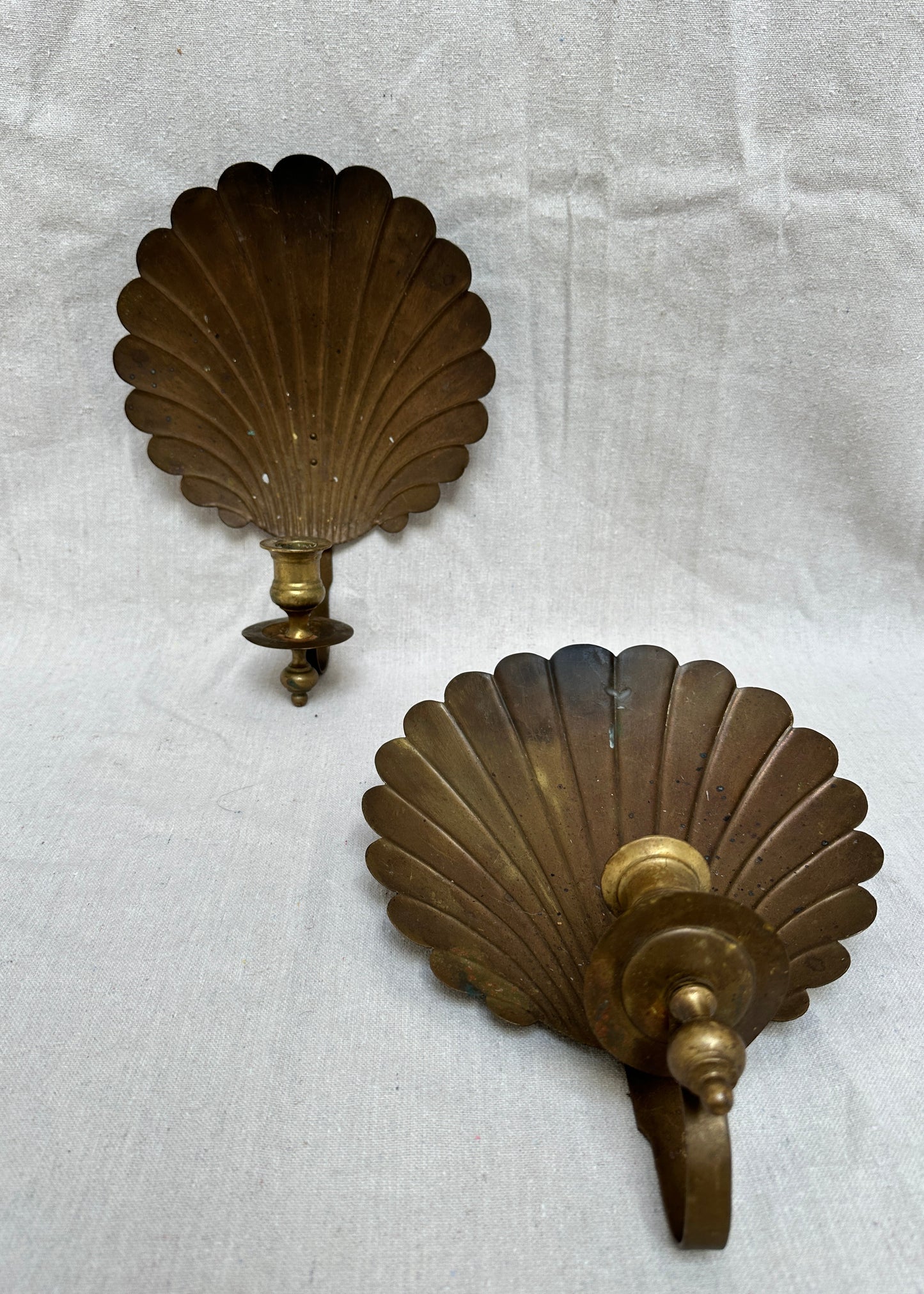 Pair of 1950s Brass Scallop Shell Candle Sconces