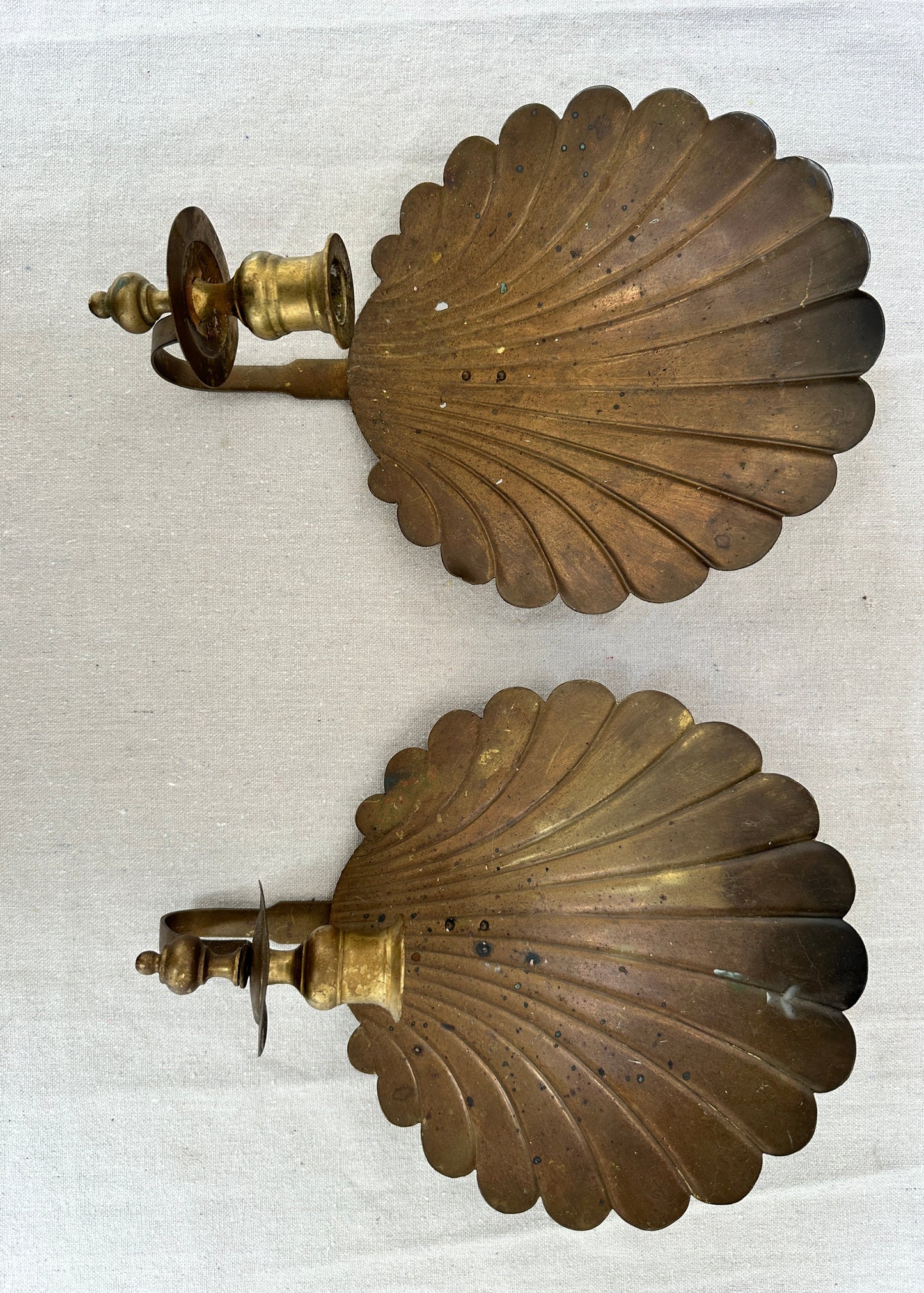 Pair of 1950s Brass Scallop Shell Candle Sconces