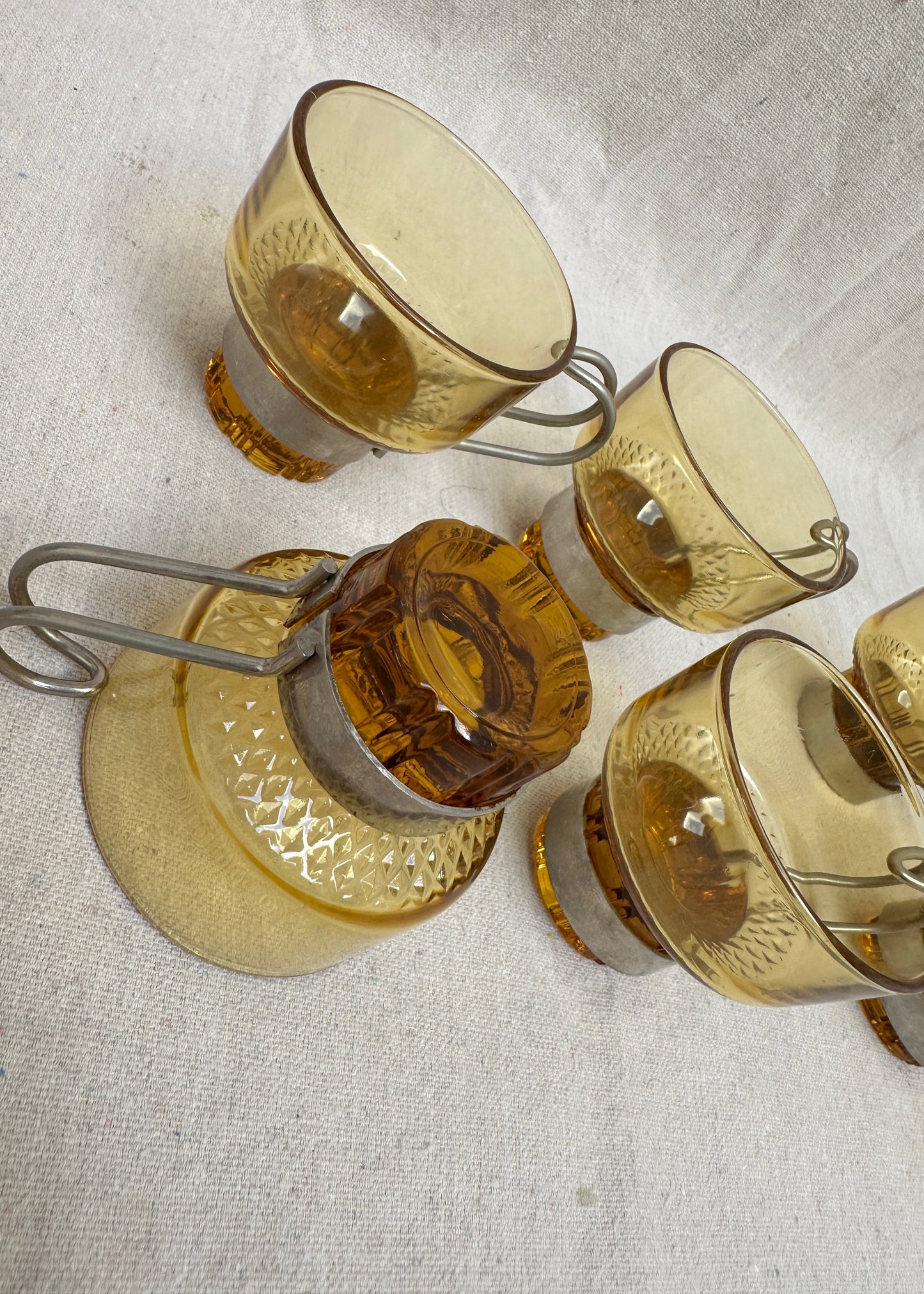 Set of 6 Amber Glass Espresso Cups with Chrome Holders, Italy (c.1970s)