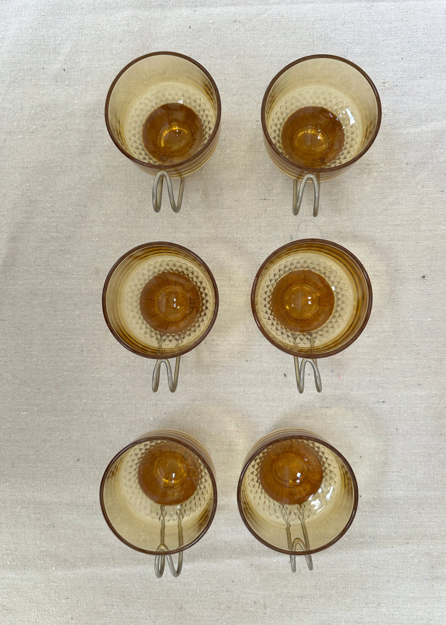 Set of 6 Amber Glass Espresso Cups with Chrome Holders, Italy (c.1970s)