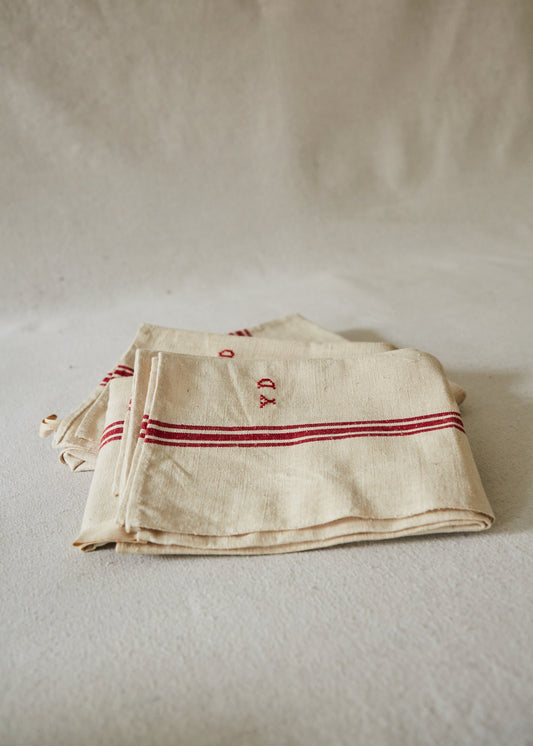 Three tea towels Y D embroidery