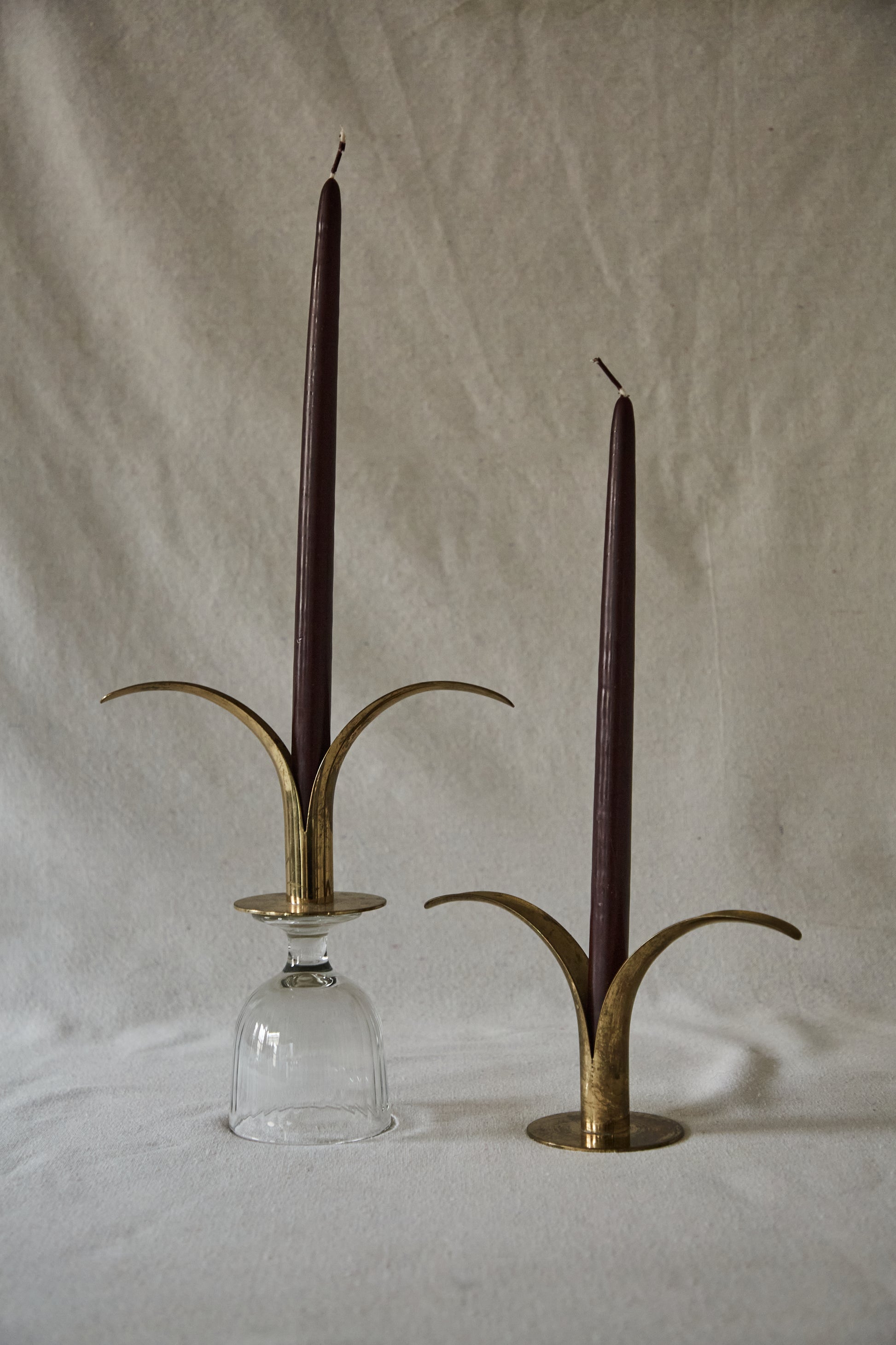 Sweden-Lily Mid Century Brass Candlestick Holders