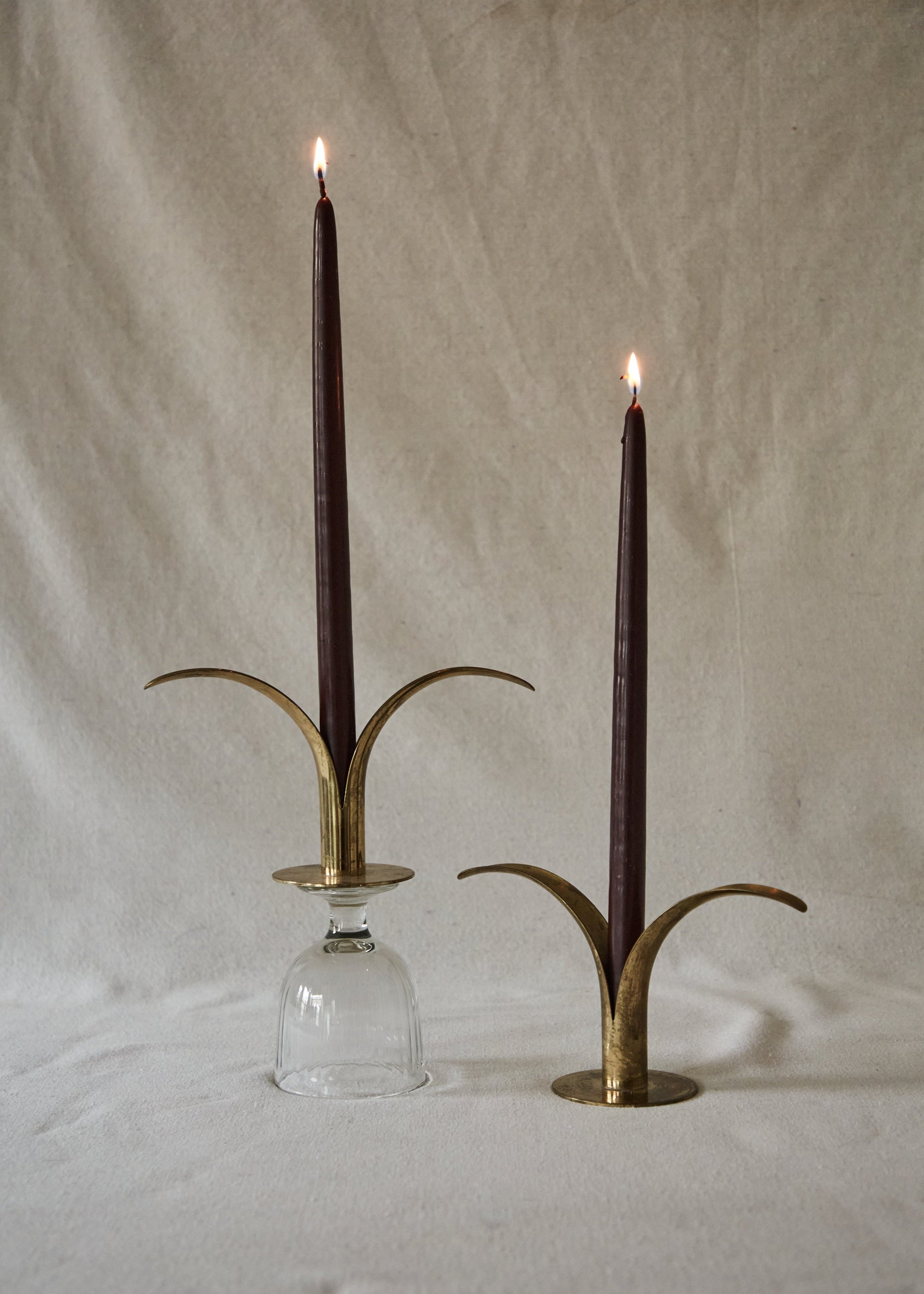 Sweden-Lily Mid Century Brass Candlestick Holders