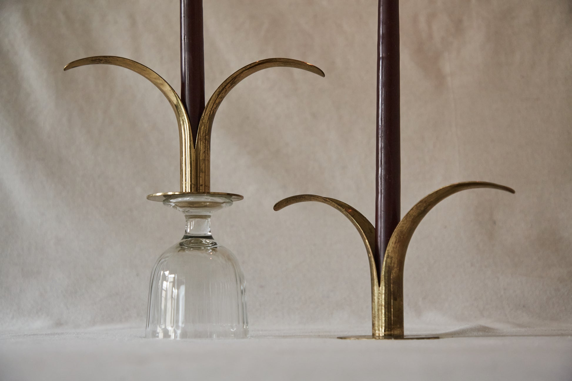 Sweden-Lily Mid Century Brass Candlestick Holders