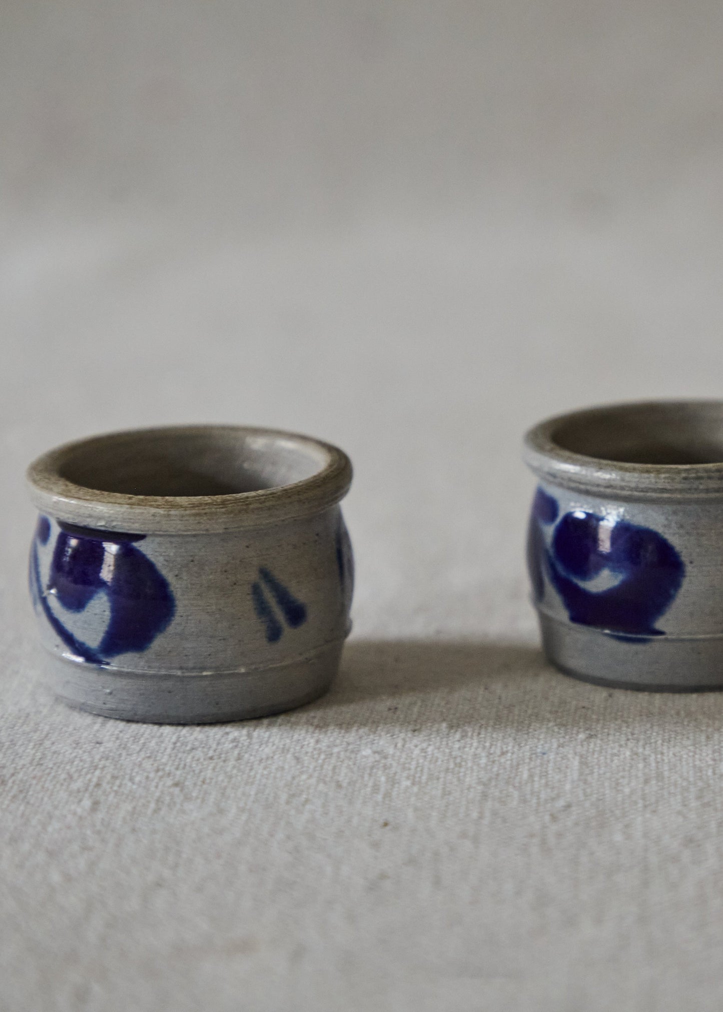 Vintage Blue Salt Glazed Pottery Mini Cups