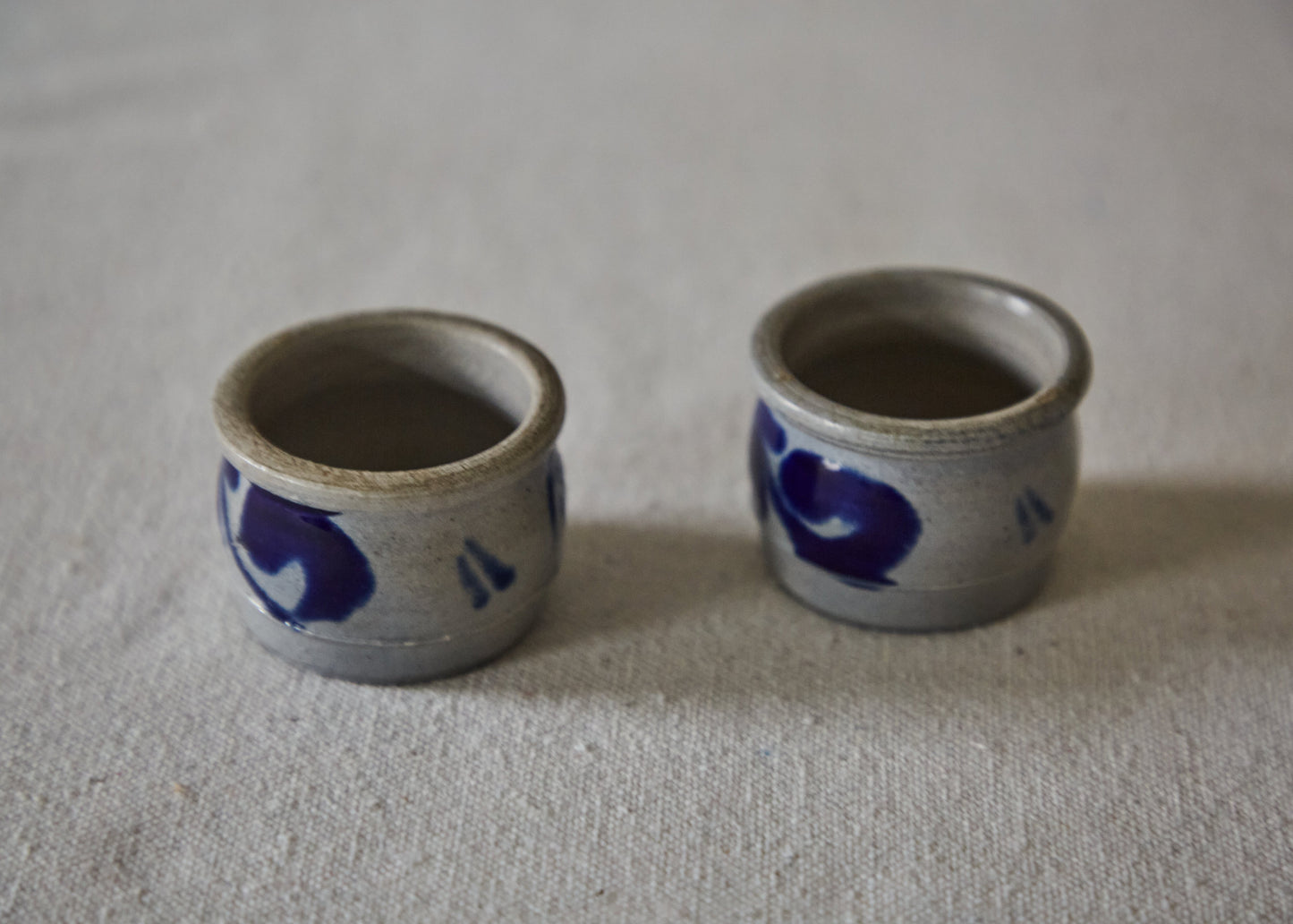 Vintage Blue Salt Glazed Pottery Mini Cups