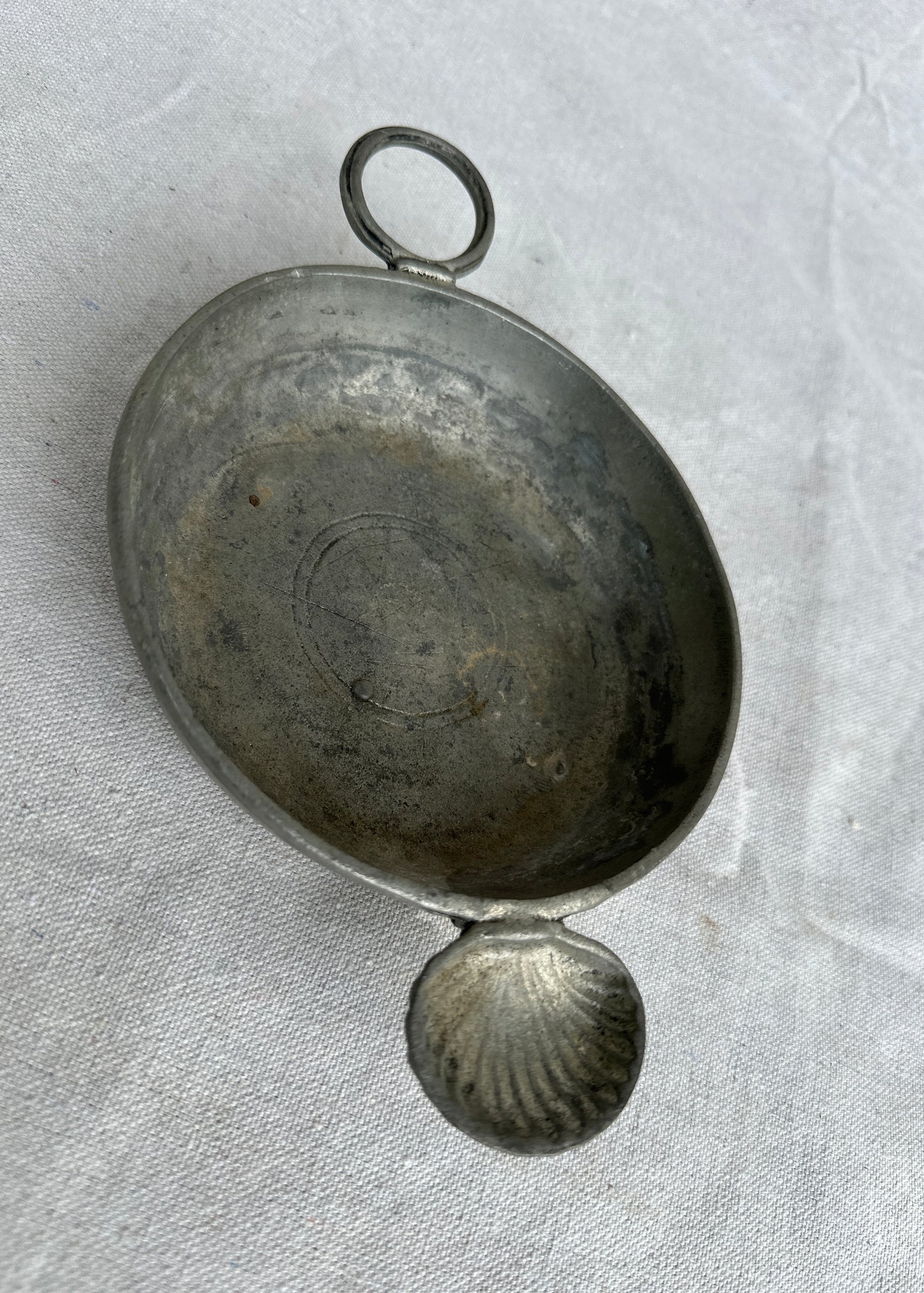 Vintage French Pewter Scoop with Shell Handle