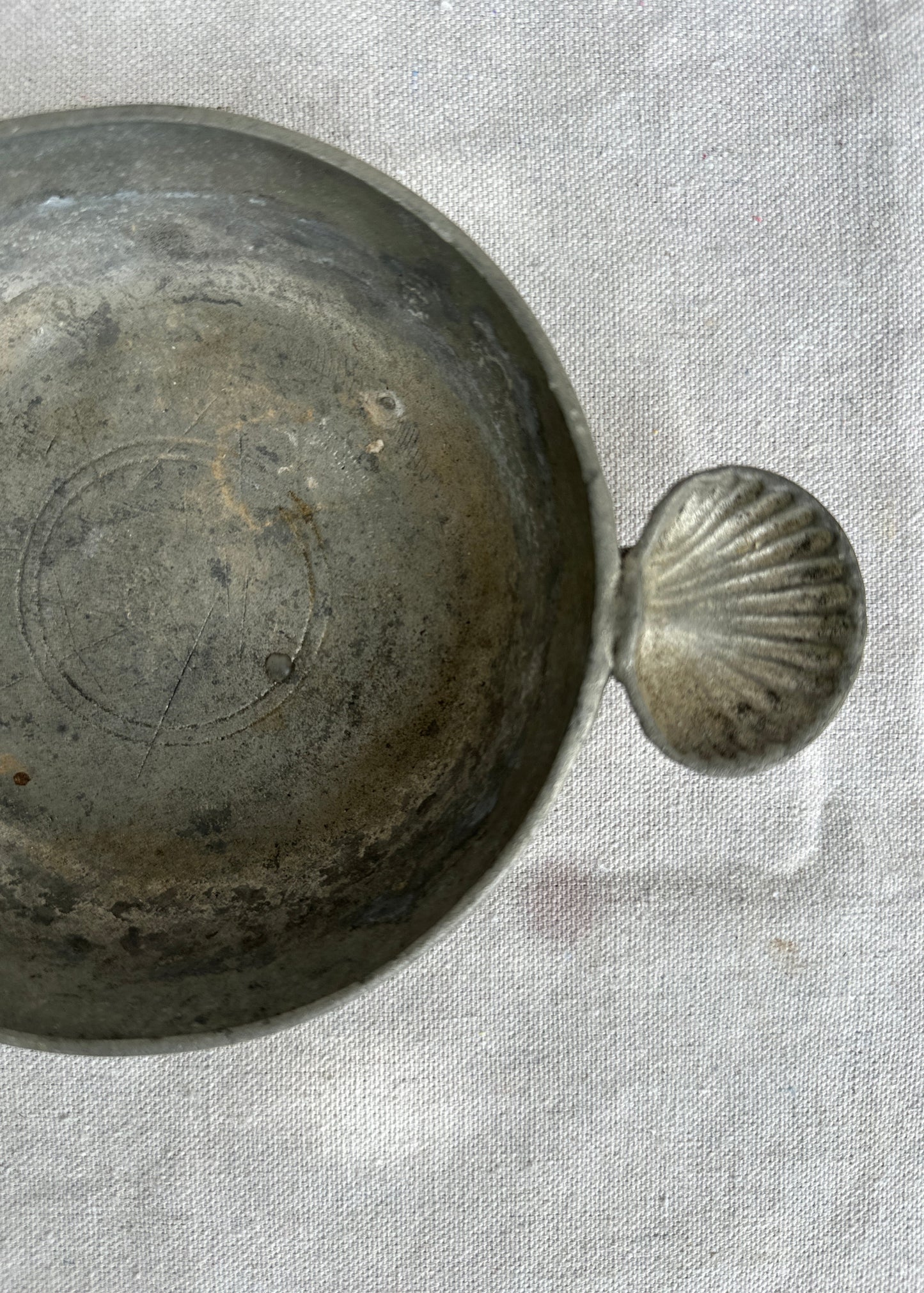 Vintage French Pewter Scoop with Shell Handle