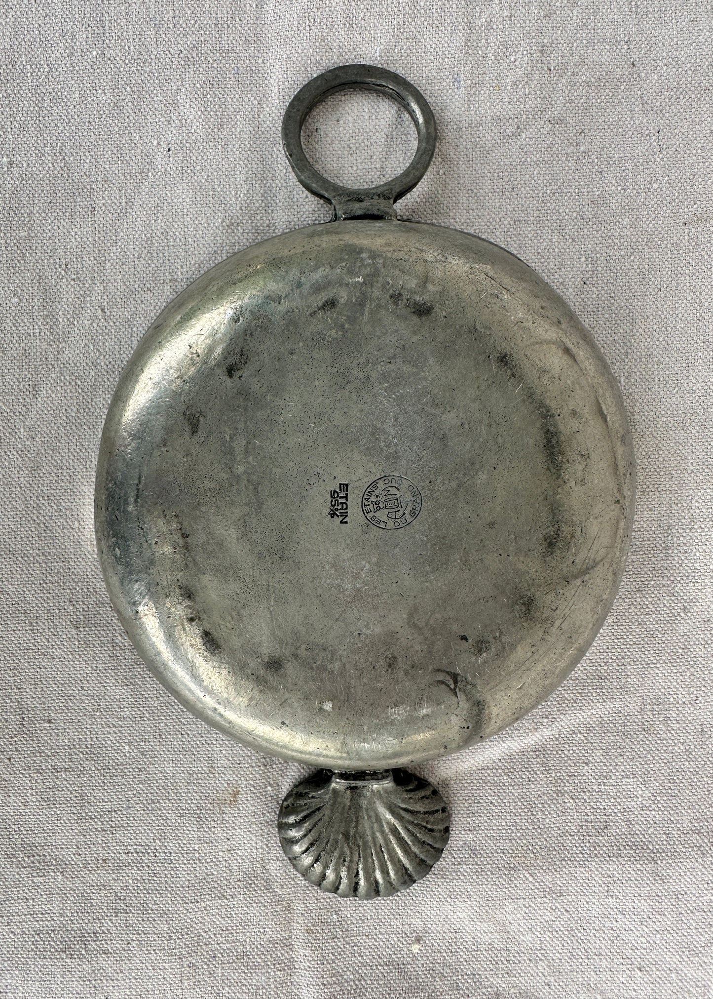 Vintage French Pewter Scoop with Shell Handle