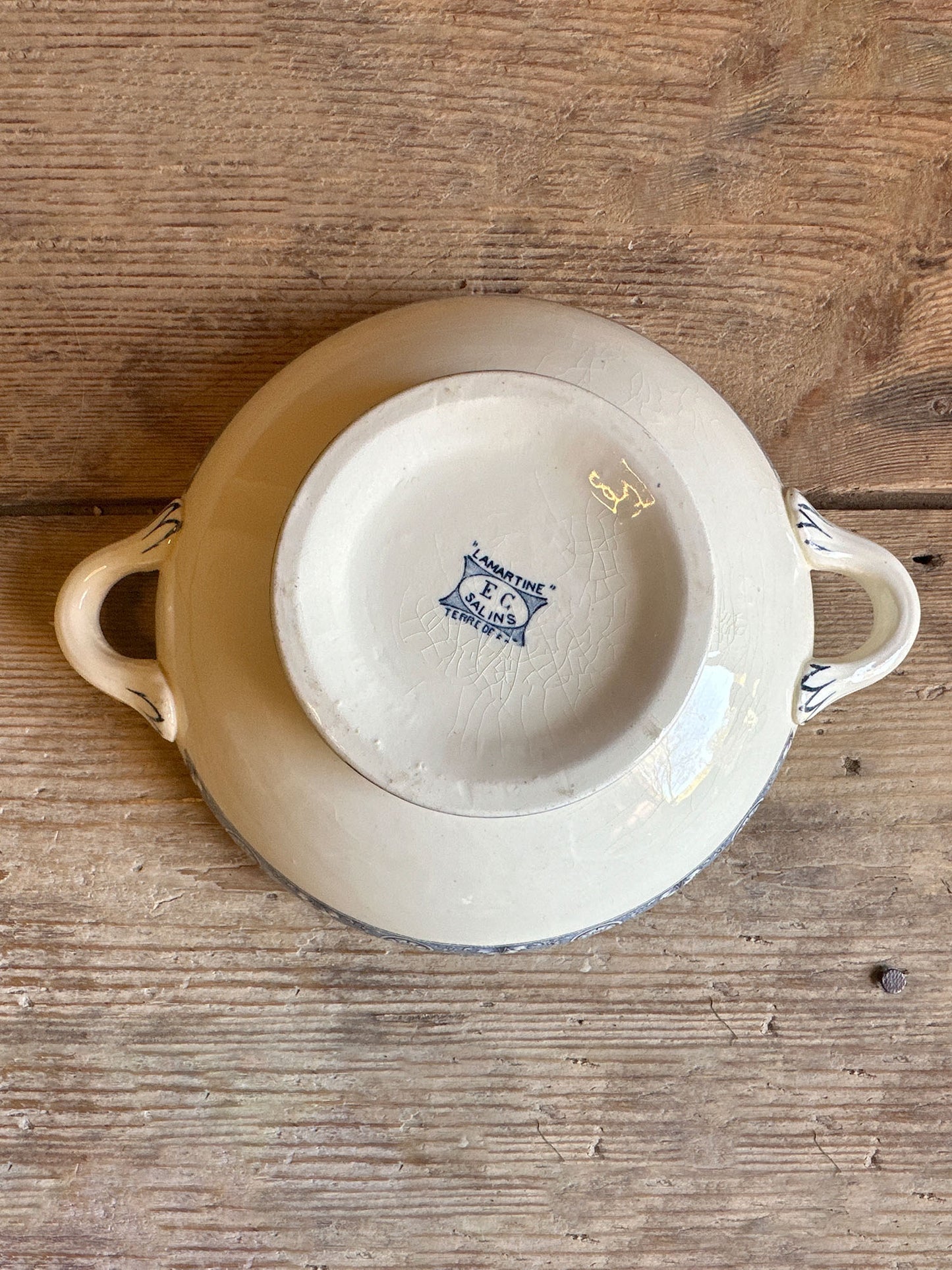 White with blue design soup bowl with lid