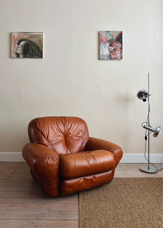 Vintage MCM Cognac Leather Sectional Sofa (c.1970s Italy)