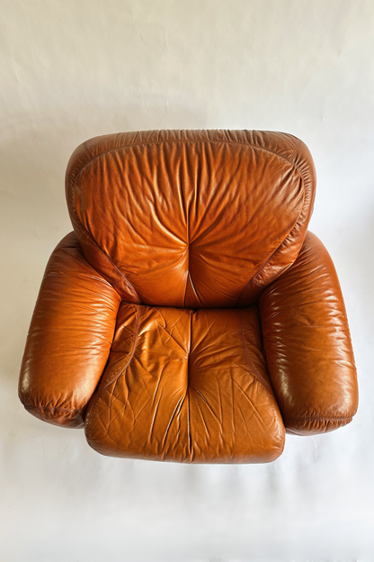 Vintage MCM Cognac Leather Sectional Sofa (c.1970s Italy)