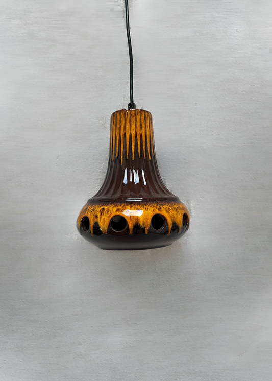 German 1970's Brown & Orange Glazed Pendant Lamp