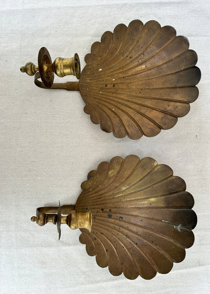 Pair of 1950s Brass Scallop Shell Candle Sconces