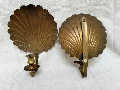 Pair of 1950s Brass Scallop Shell Candle Sconces