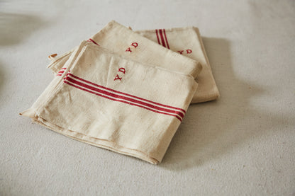 Three tea towels Y D embroidery