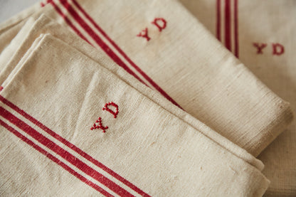 Three tea towels Y D embroidery