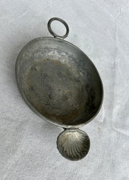 Vintage French Pewter Scoop with Shell Handle