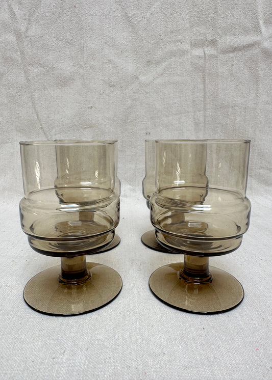 Willem Heesen for Royal Leerdam – Smoked Glass Wine Glasses, Set of 4 (c.1970s)