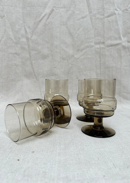 Willem Heesen for Royal Leerdam – Smoked Glass Wine Glasses, Set of 4 (c.1970s)