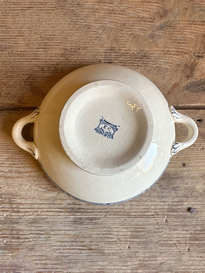 White with blue design soup bowl with lid
